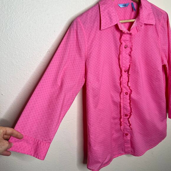 Izod 100% Cotton Pink Ruffle Button Up Medium - Picture 3 of 11